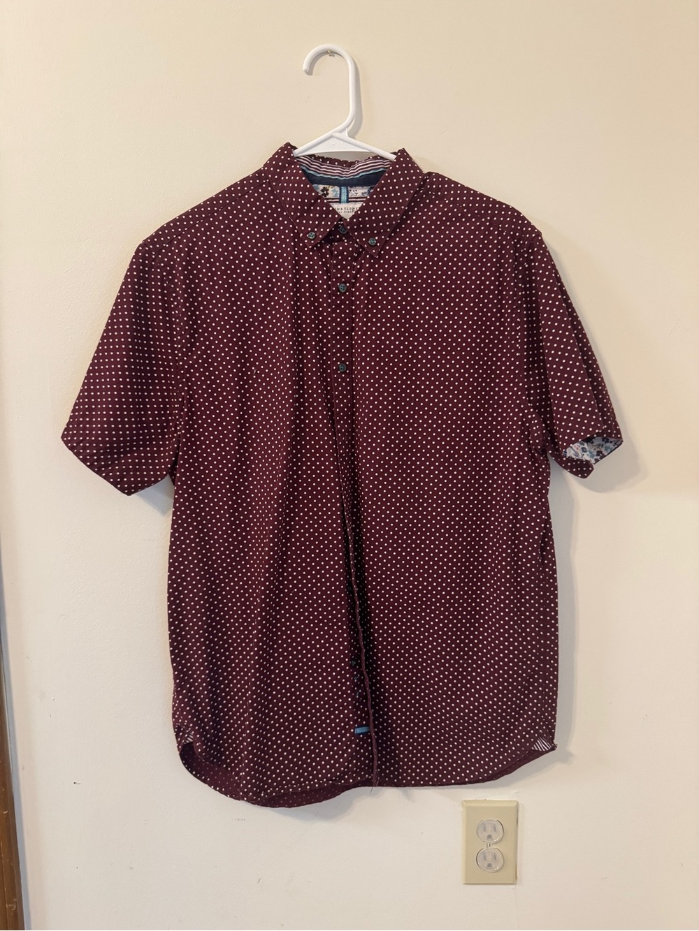 Denim & Flower Men's Short-Sleeve Button-Down Shirt in Burgundy with Micro Dots